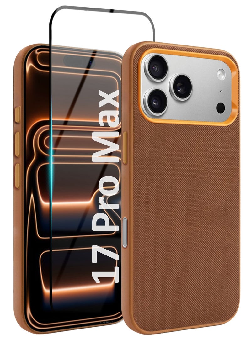 CATANES 2 Pack Vegan Leather Case for iPhone 17 Pro Max - One Case With One 3D Glass- Slim Protective Back Cover with Precise Cutouts Screen Protection- Light Brown - Image 2